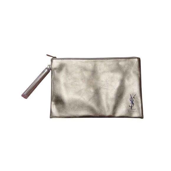 YSL YVES SAINT LAURENT BEAUTE FLAT POUCH GOLD MAKE UP COSMETICS BAG CLUTCH PURSE - Picture 1 of 9